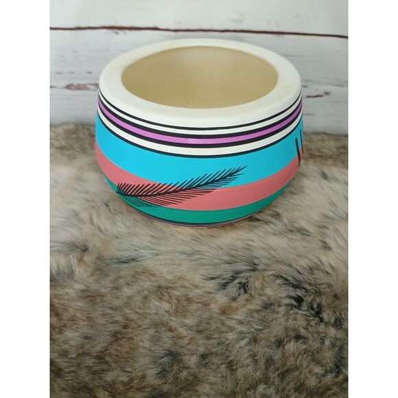 Tesa Hand Painted Southwestern-Style Western Ceramic Bowl With Multicolor Stripe - Picture 2 of 6